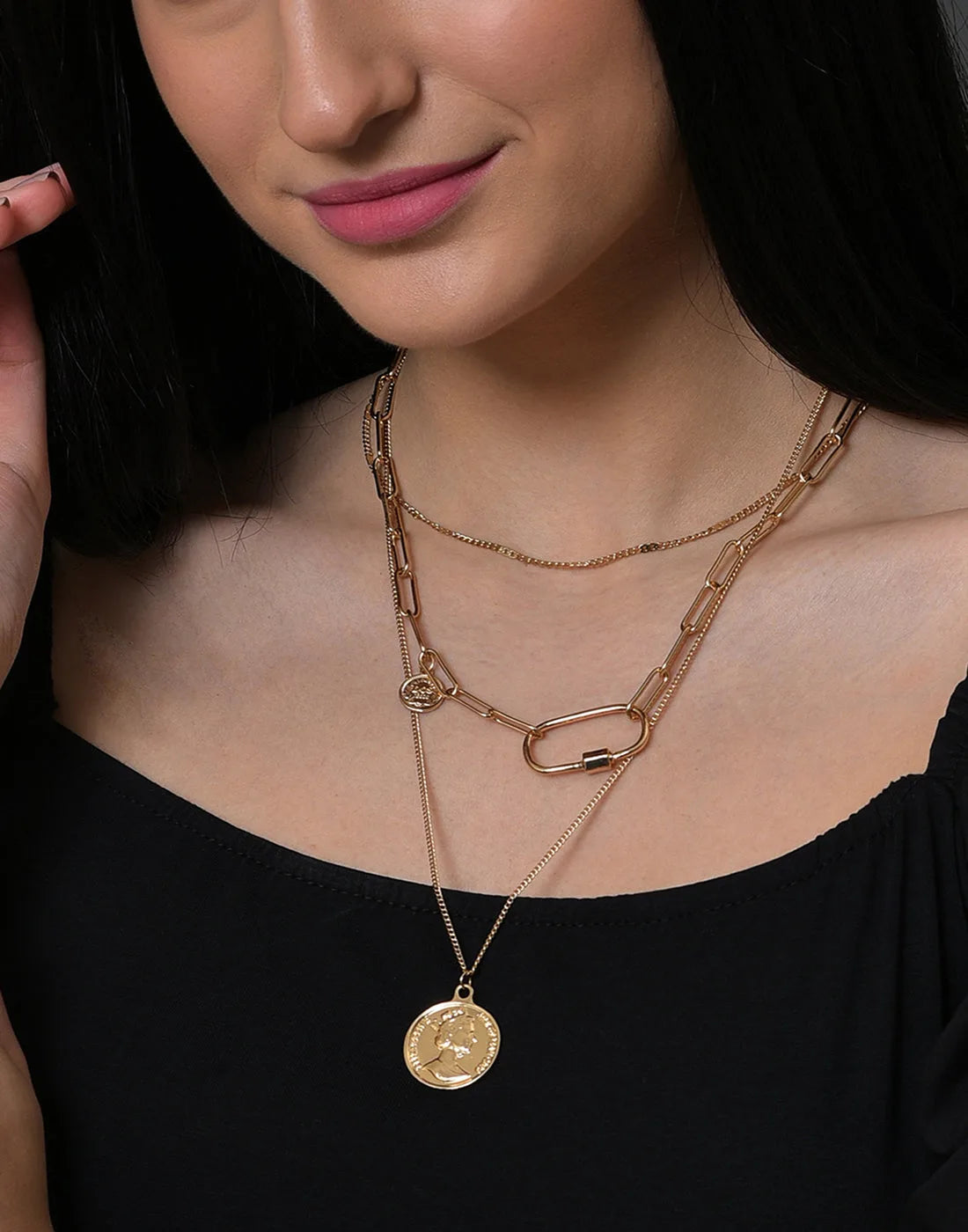 Pack of 3 Gold Plated Coin Pattern Necklace