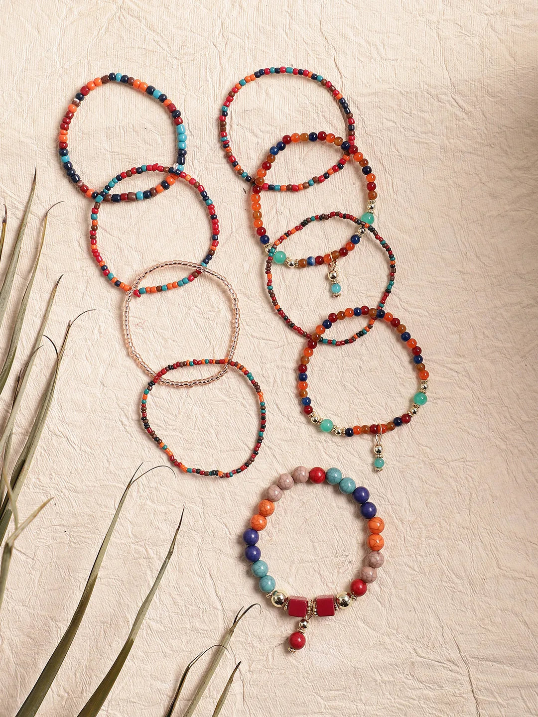 Set of 9 Trendy Beaded Casual Bracelet