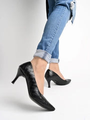 Quilted Design Black Pumps For Women & Girls