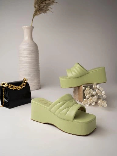 Retro Style Green Platform Heels For Women & Girls