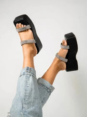 Retro Style Black Platform Heels For Women & Girls