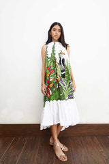 Garden print pleated long dress