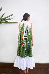 Garden print pleated long dress