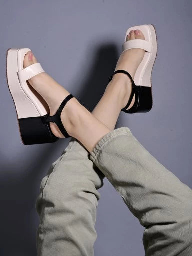 Stylish Solid Cream Platform Heels For Women & Girls