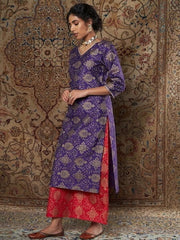 Women Purple Ethnic Motifs Yoke Design Thread Work Kurta with Palazzos