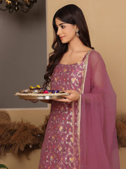 Varanga - Women Pink Brocade Strap Sleeves Kurta With Sharara And Dupatta