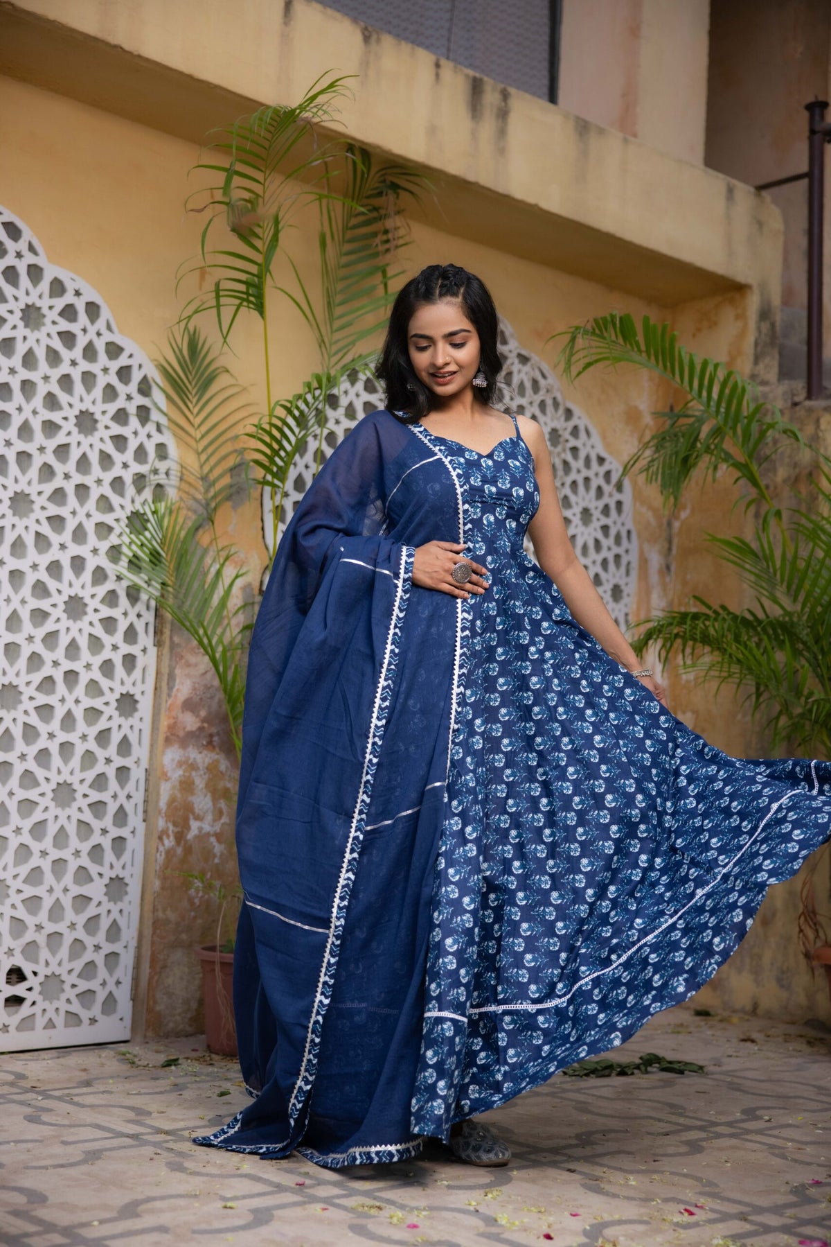 ARNA INDIGO BLUE COTTON ANARKALI SET