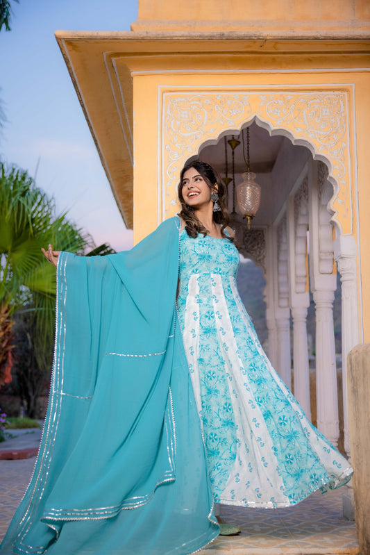 AVANI COTTON TURQOUISE ANARKALI SET