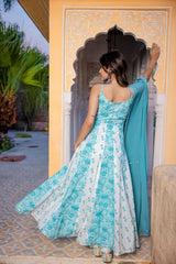 AVANI COTTON TURQOUISE ANARKALI SET