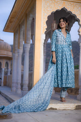 MEERAB COTTON FORMAL BLUE KURTA SET