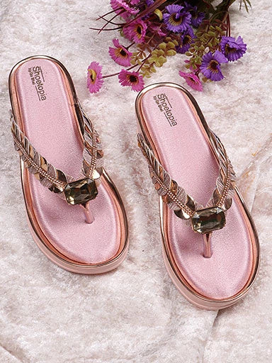 Womens & Girls Pink & Gold-Toned Embellished Platform Sandals