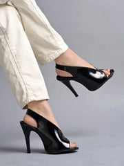 Stylish Slingback Peep Toe Black Pumps Stiletto Heeled Sandals For Women & Girls