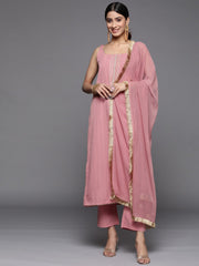 Women Mauve Straight Kurta With Tonal Ottom & Dupatta