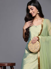 Green Spaghetti Strap Straight Kurta With Tonal Bottom And Tonal Dupatta