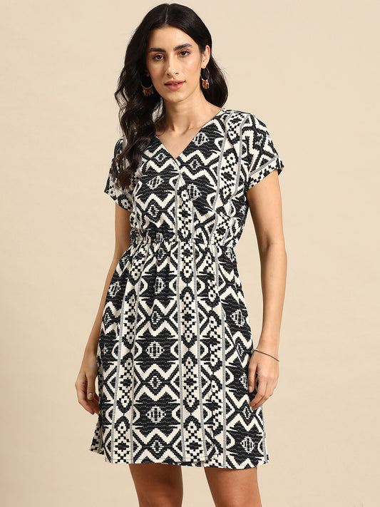 Overlap printed kimono sleeve short dress