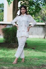 White Embroidery Top With Matching Pant Co-Ord Set