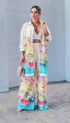 White Digital Printed Co-Ord Set With Matching Pants