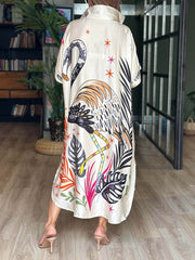 Flamingo Print Shirt Dress