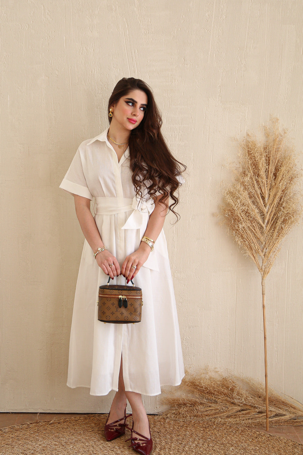 White Midi Dress with front buttons