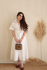 White Midi Dress with front buttons