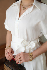 White Midi Dress with front buttons