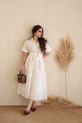 White Midi Dress with front buttons