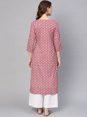 Women Pink & White Printed Straight Kurta