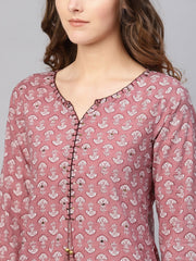 Women Pink & White Printed Straight Kurta