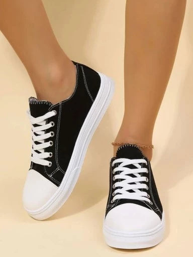 Smart Casual Lace-up Black Sneakers For Women & Girls