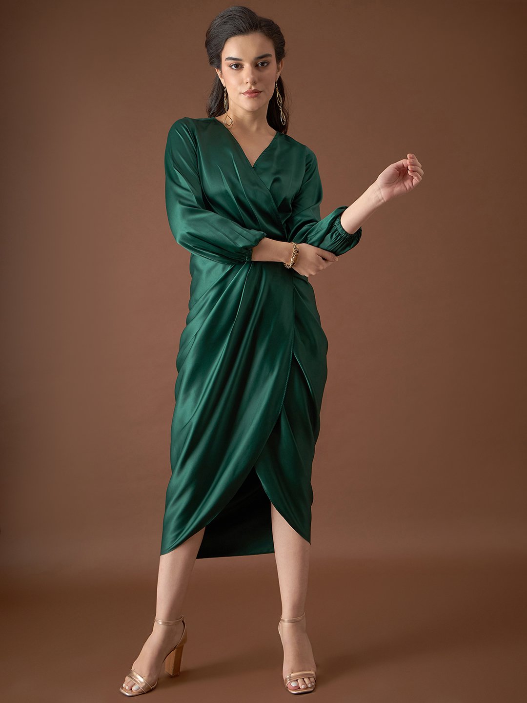 Overlap neck Tulip midi Dress