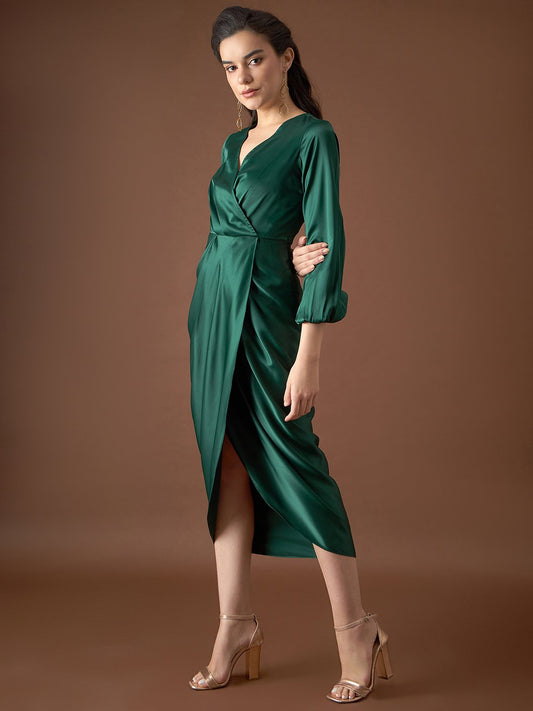 Overlap neck Tulip midi Dress