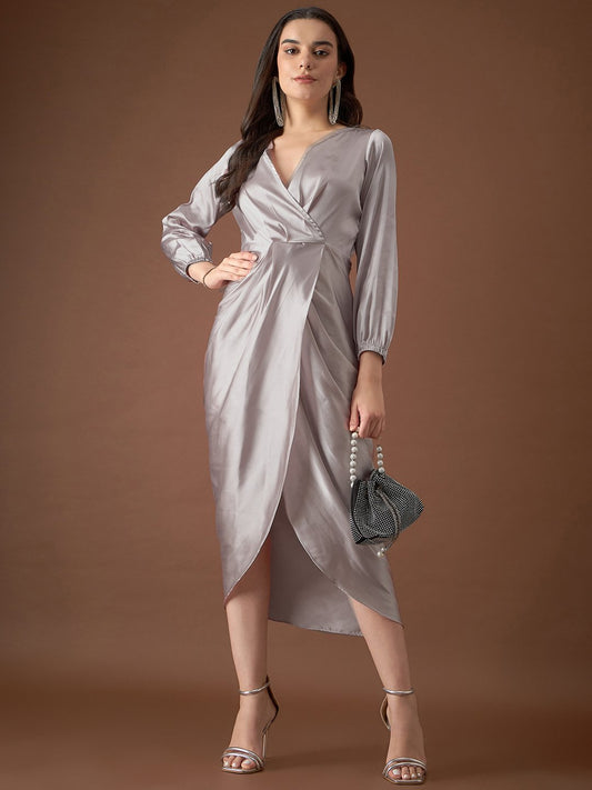 Overlap neck Tulip midi Dress