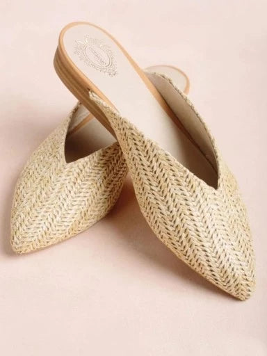 Stylish Pointed Toe Cream Mules For Women & Girls