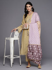 Indo Era Mustard Embroidered Straight Kurta Trousers With Dupatta Set