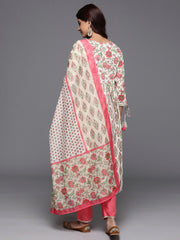 Indo Era Off White Printed A-Line Kurta Trousers With Dupatta Set