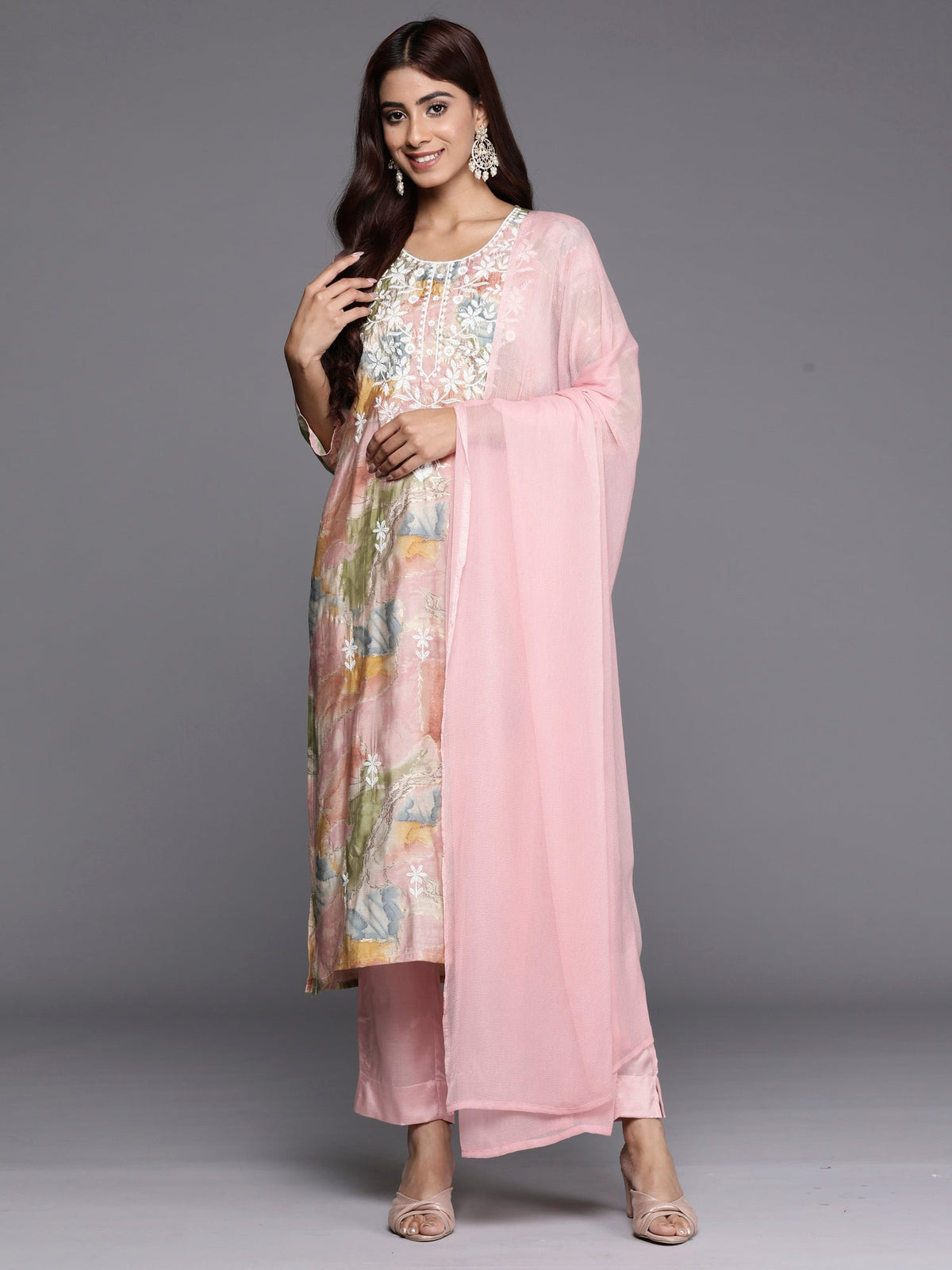 Indo Era Multi Embroidered Straight Kurta Trousers With Dupatta set