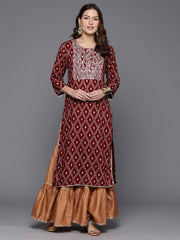 Indo Era Maroon Printed Straight Kurtas