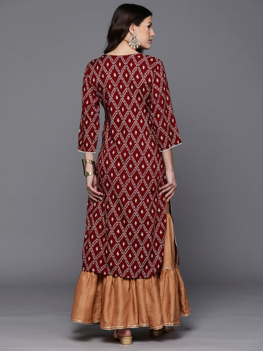 Indo Era Maroon Printed Straight Kurtas