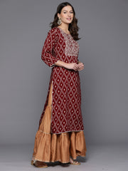 Indo Era Maroon Printed Straight Kurtas