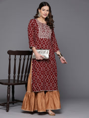 Indo Era Maroon Printed Straight Kurtas