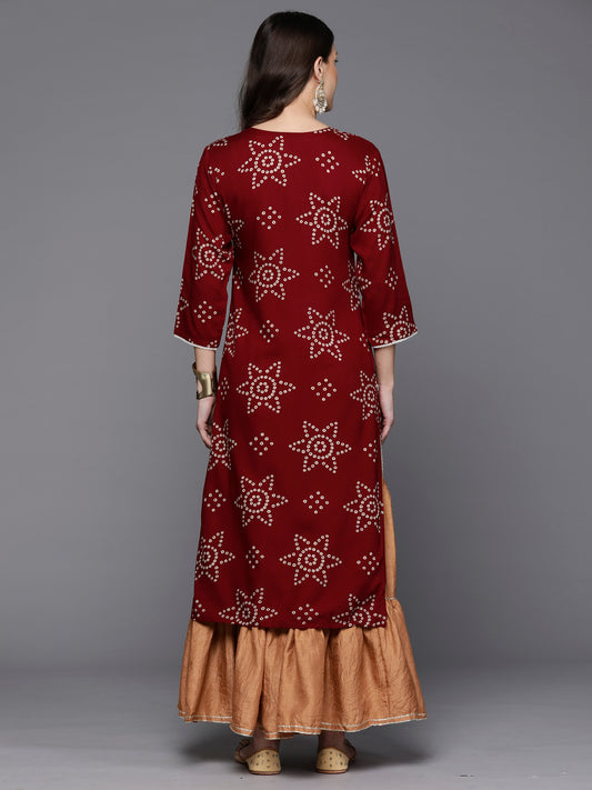 Indo Era Maroon Printed Straight Kurtas