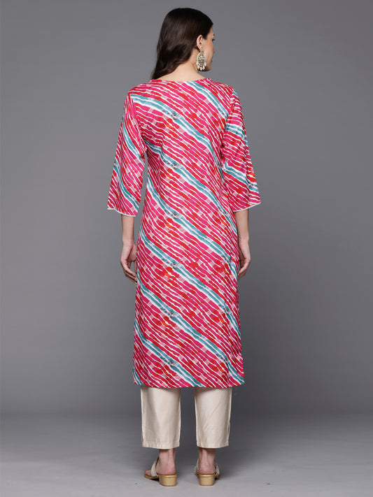 Indo Era Pink Printed Straight Kurtas