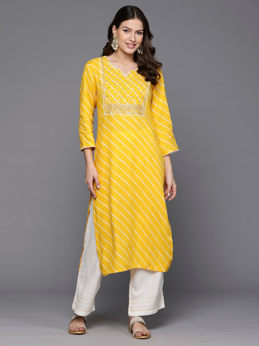 Indo Era Yellow Printed Straight Kurtas