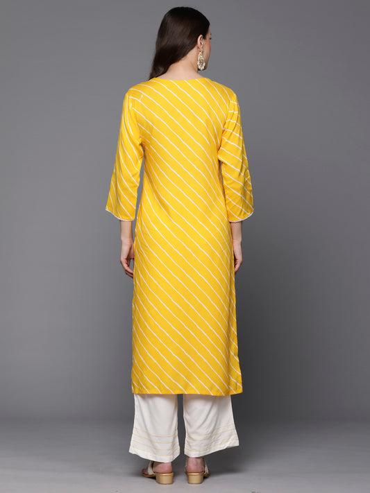 Indo Era Yellow Printed Straight Kurtas