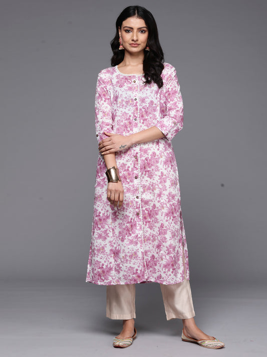 Indo Era Lavender Printed A-Line Kurtas