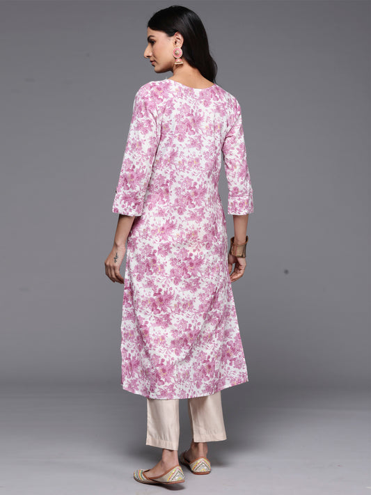 Indo Era Lavender Printed A-Line Kurtas