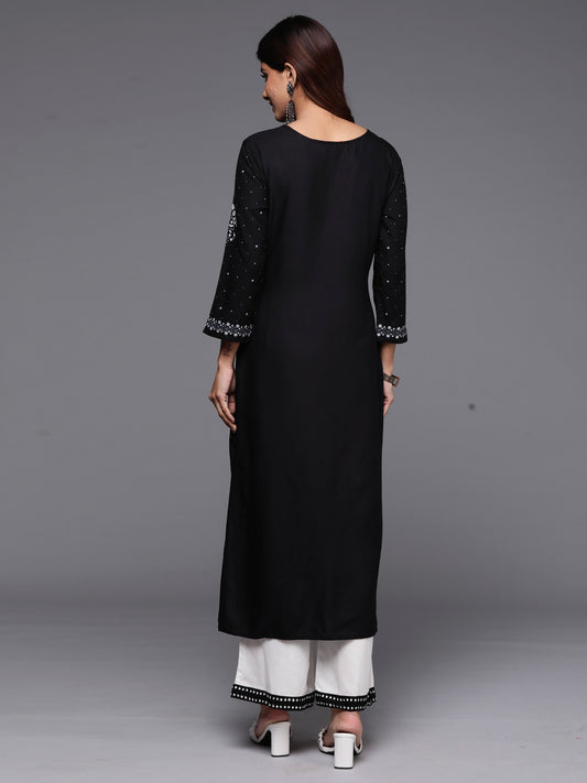 Indo Era Black Printed Straight Kurtas