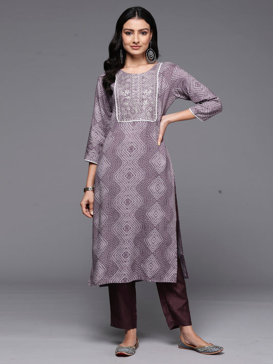 Indo Era Mauve Printed Straight Kurtas