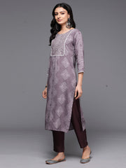 Indo Era Mauve Printed Straight Kurtas