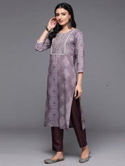 Indo Era Mauve Printed Straight Kurtas